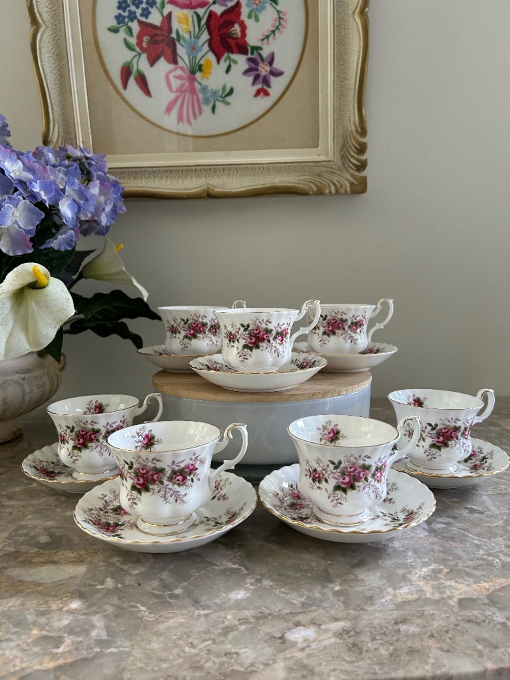 7 Sets: Vintage Royal Albert Cups & Saucers - Lavender Rose